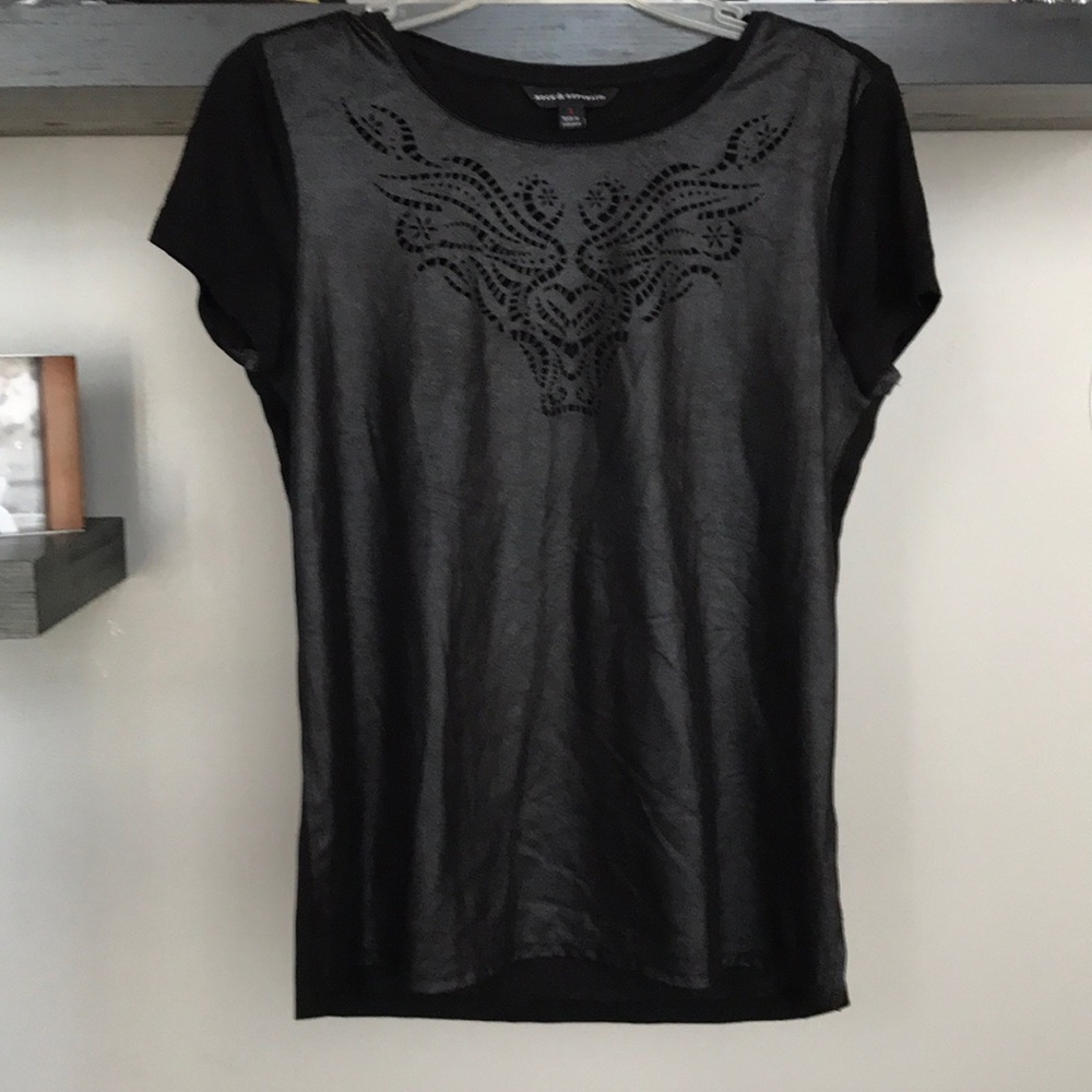 DONATING TOMORROW R&R faux leather cut out tee S